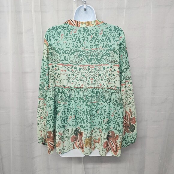 Misslook Blouse Boho Festival Green Floral Cottage Retro Hippie M - Picture 7 of 12